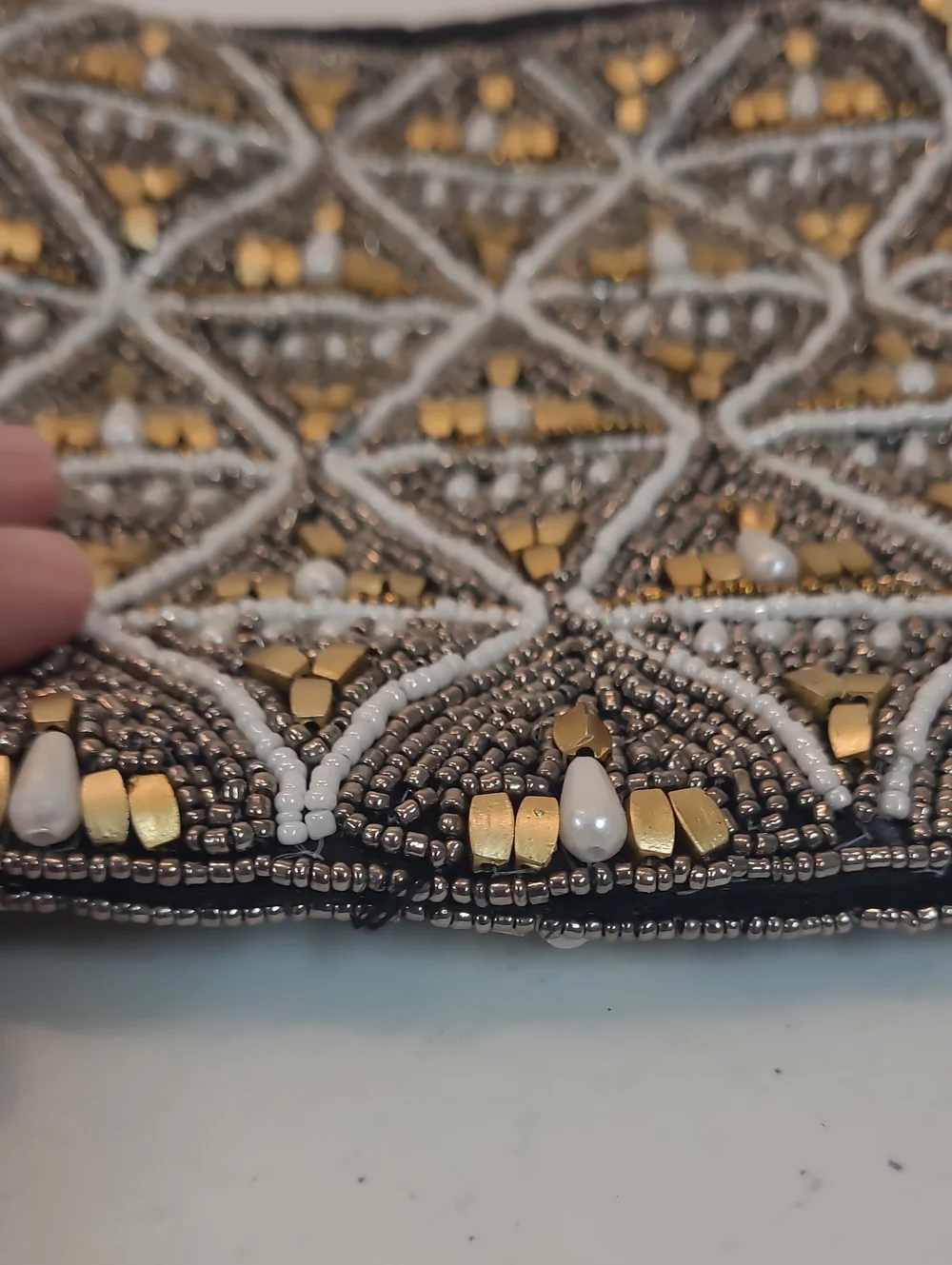 Versona Embellished Black and Gold Metallic & Pearls Evening Dressy Wristlet Bag